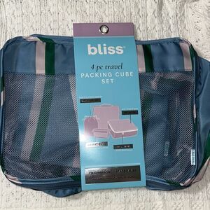 bliss Blue Green Blush Pink Mesh Stripe 4pc Travel Packing Cube Set